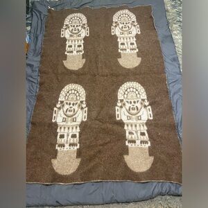 Vintage Peruvian Alpaca Aztec God Huanoatex Double Sided Blanket Throw